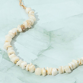 White Chip Shell Accented Gold Chain Necklace