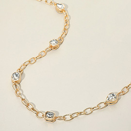 Elegant Faceted Square Teardrop Oval Emerald Stone Accent Long Necklace