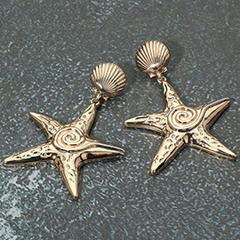 Textured Metal Starfish Dangle Earrings