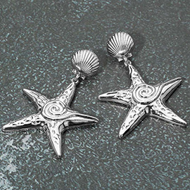 Textured Metal Starfish Dangle Earrings