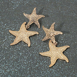 Textured Metal Double Starfish Link Drop Earrings
