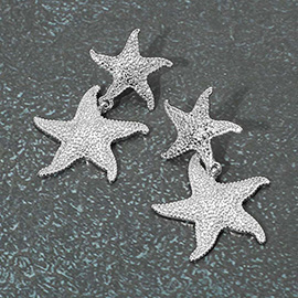 Textured Metal Double Starfish Link Drop Earrings