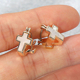 Mother Of Pearl Cross Stud Pin Catch Earrings