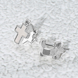 Mother Of Pearl Cross Stud Pin Catch Earrings