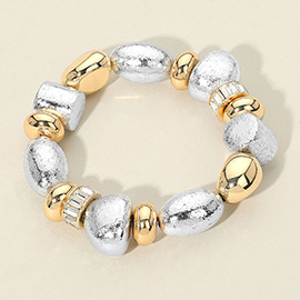 Textured Polished Metal Pebble Beaded Stretch Bracelet