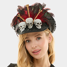 Gothic Skull Bone Feather Embellished Halloween Costume Hat