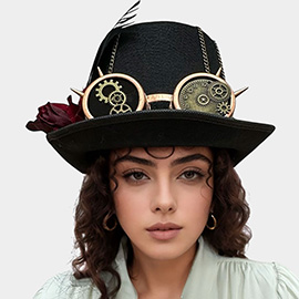Flower Feather Spikey Goggles Accent Steampunk Halloween Costume Hat