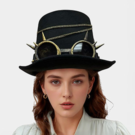 Spiked Vintage Googles Chain Accent Steampunk Halloween Costume Hat