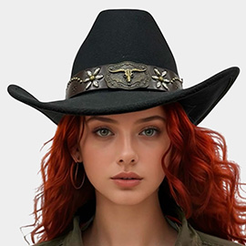 Floral Steer Head Accent Band Trim Western Hat