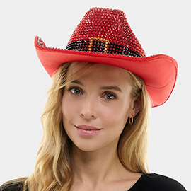 Festive Rhinestone Santa Belt Cowboy Hat