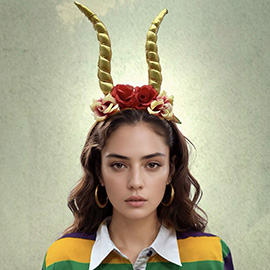 Halloween Floral Golden Horn Crown Headband