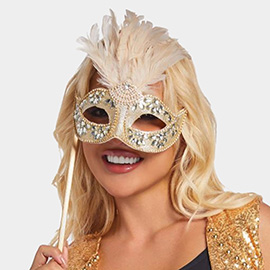 Rhinestone Feather Embellished Masquerade Halloween Mask