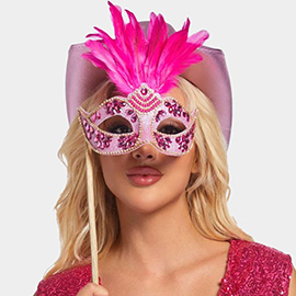 Rhinestone Feather Embellished Masquerade Halloween Mask