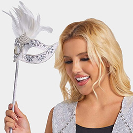 Rhinestone Feather Embellished Masquerade Halloween Mask