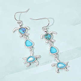 Abalone Sea Glass Turtle Drop Earrings