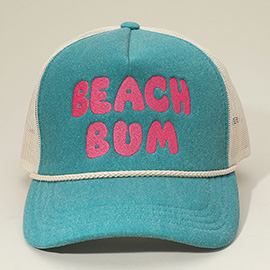 BEACH BUM Message Embroidered Mesh Back Trucker Hat