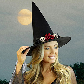 Classic Floral Skull Accent Tall Halloween Witch Hat