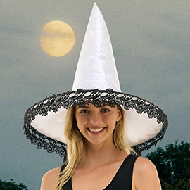 Lace Trim Halloween Witch Hat