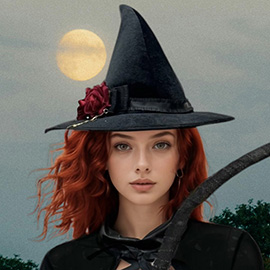Rose Accent Vintage Ribbon Trim Classic Halloween Witch Hat
