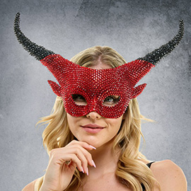 Glamorous Rhinestone Embellished Devil Horn Costume Mask