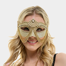Layered Chain Accent Glittered Masquerade Halloween Mask