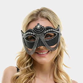 Layered Chain Accent Glittered Masquerade Halloween Mask