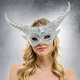 Floral Rhinestone Embellished Horned Masquerade Halloween Mask
