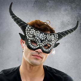 Floral Rhinestone Embellished Horned Masquerade Halloween Mask