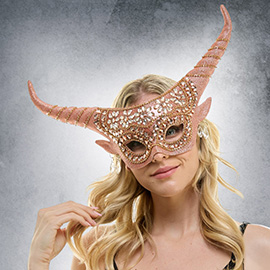Floral Rhinestone Embellished Horned Masquerade Halloween Mask