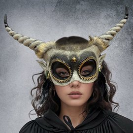 Gothic Fantasy Faux Fur Horned Halloween Mask