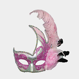 Feather Rhinestone Accent Venetian Masquerade Party Mask