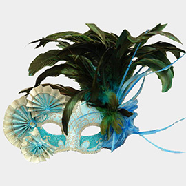Plume and Fan Feather Accent Venetian Masquerade Halloween Mask