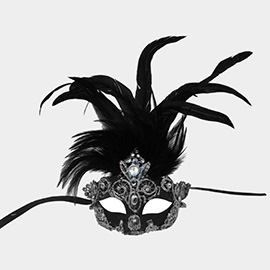 Rhinestone Accent Masquerade Venetian Feather Mask