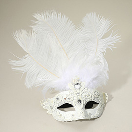 Rhinestone Accent Masquerade Venetian Feather Mask