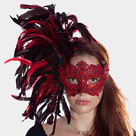 Lace Masquerade Venetian Feather Mask