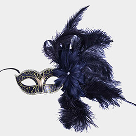 Elegant Feather Glitter Detail Masquerade Halloween Mask