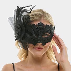 Floral Tulle Feather Lace Masquerade Halloween Party Mask