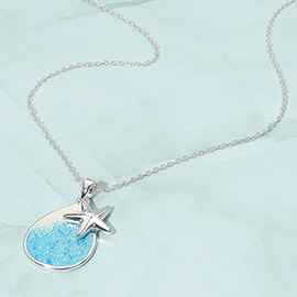 Blue Ocean Resin Teardrop Starfish Pendant Necklace
