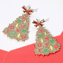 Glittered Resin Bow Topper Christmas Tree Earrings
