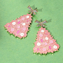 Glittered Resin Bow Topper Christmas Tree Earrings