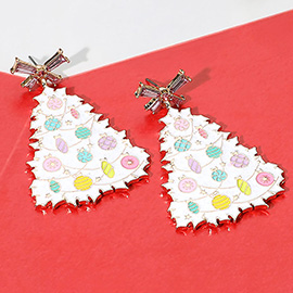 Glittered Resin Bow Topper Christmas Tree Earrings