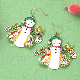 Enamel Festive Snowman Dangle Earrings
