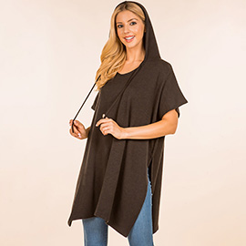 Solid Cozy Hooded Poncho