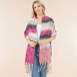 Oversized Cozy Fringed Hem Textured Woven Color Block Scarf