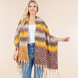 Oversized Cozy Fringed Hem Textured Woven Color Block Scarf