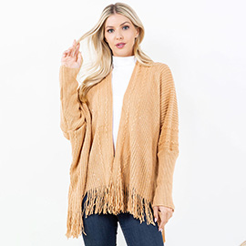 Cozy Open Front Rhinestone Sequin Sparkle Fringe Trim Kimono Poncho