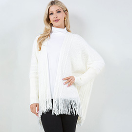 Cozy Open Front Rhinestone Sequin Sparkle Fringe Trim Kimono Poncho