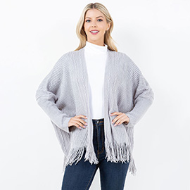 Cozy Open Front Rhinestone Sequin Sparkle Fringe Trim Kimono Poncho