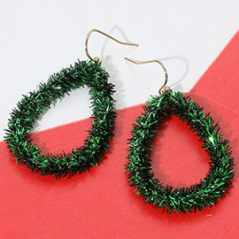 Christmas Tinsel Open Teardrop Dangle Earrings