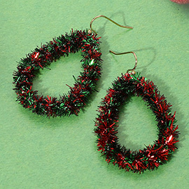 Christmas Tinsel Open Teardrop Dangle Earrings